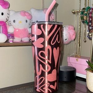 Pink Glittery Heart Stainless Steel Tumblr